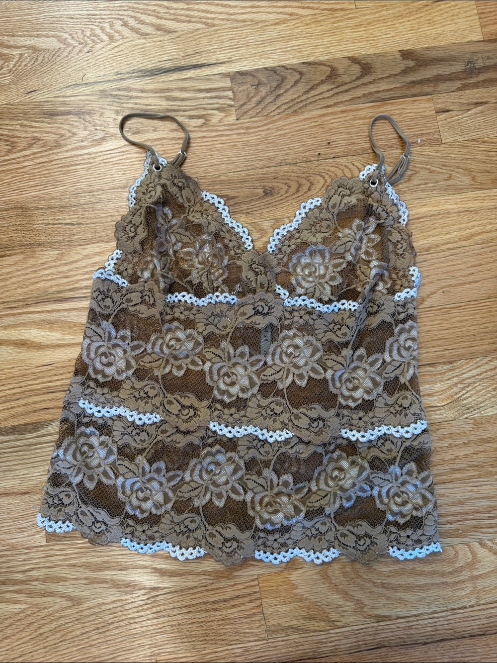 Poleci Brown Lace Camisole with White Trim